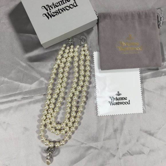 Vivienne Westwood Drop Pearl Silver Necklace - Picture 2 of 6